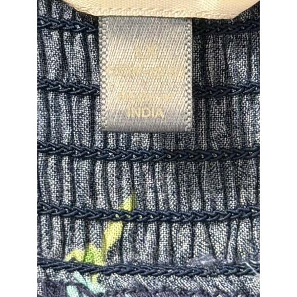 Terra & sky Floral Blue Rayon Peasant Top Smocked Bodice & Bell Sleeves Sz 1X - Picture 3 of 12